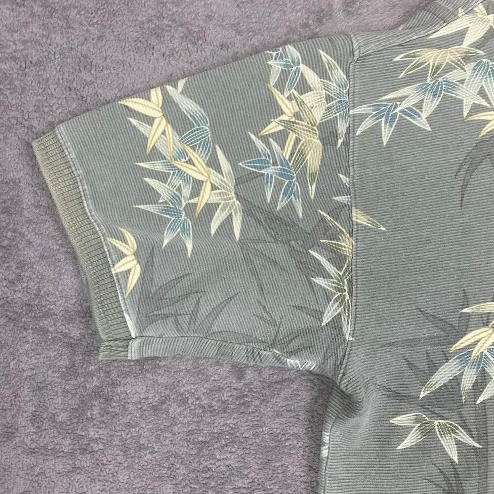 Tommy Bahama Polo Shirt Mens Large Gray Bamboo Leaf Hawaiian Tropical Cotton - Picture 3 of 15